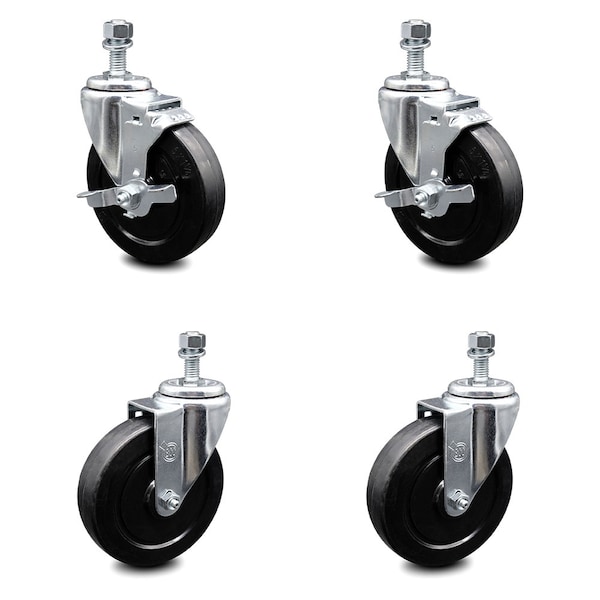 Service Caster 5 Inch Soft Rubber Wheel Swivel 1/2 Inch Threaded Stem Caster Brakes SCC, 2PK SCC-TS20S514-SRS-121315-2-TLB-2 - main